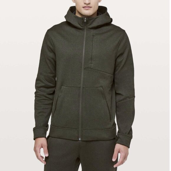 Lululemon City Sweat Zip Hoodie Thermo Heathered Dark Olive Full Zip Tech Fleece